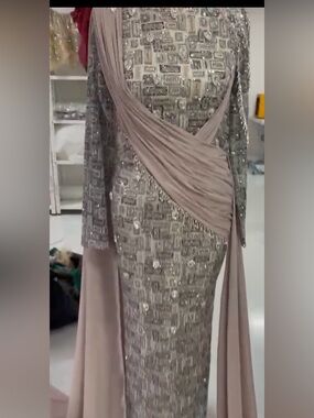 Beaded Long-Sleeve Evening Gown in Taupe
Brand new custom made